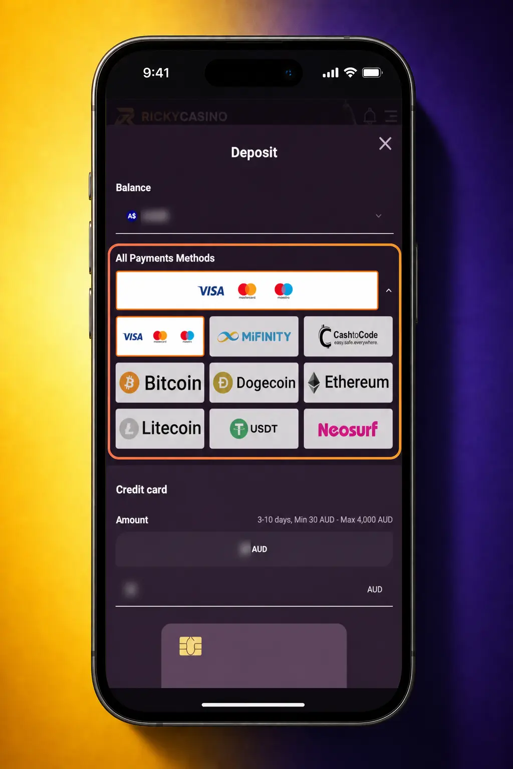 Ricky Casino Deposit Instructions - Step 2